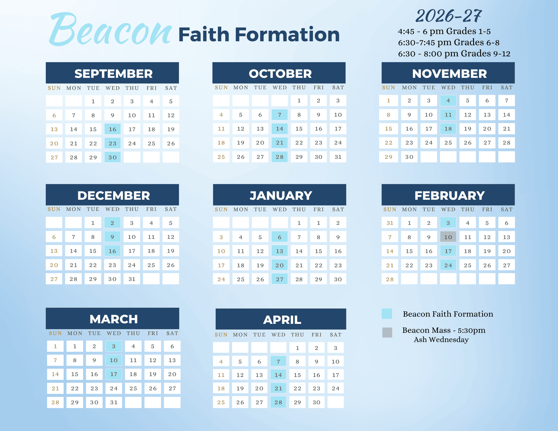 Beacon Faith Formation Calendar 2026 27