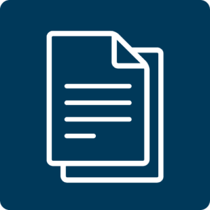 Blue box with icon of white sheets of paper