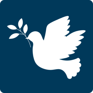 Blue box with icon of white dove